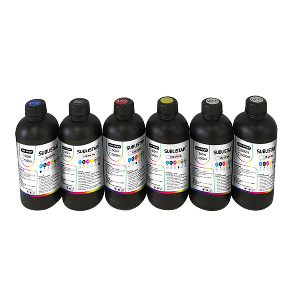 UV Ink Complete Set 6 for Printing Acrylic, Wood, Glass, Phone Cases, Souvenirs