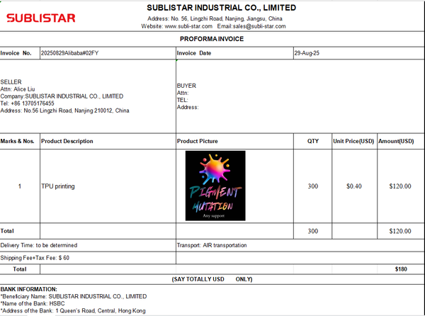 3D Printing(5cm*300pics）$180